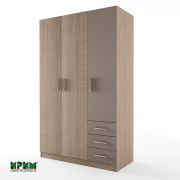 Трикрилен гардероб с три чекмеджета Сити 1028, мока/ лате