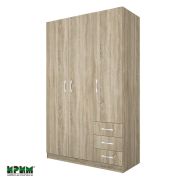 Трикрилен гардероб с три чекмеджета Сити 1028, сонома тъмна