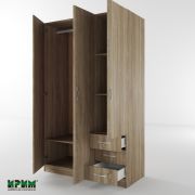 Трикрилен гардероб с три чекмеджета Сити 1028, сонома тъмна