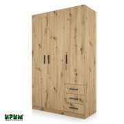 Трикрилен гардероб с три чекмеджета Сити 1028, дъб артисан