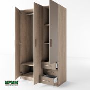 Трикрилен гардероб с три чекмеджета Сити 1028, мока/ лате