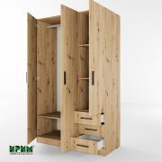 Трикрилен гардероб с три чекмеджета Сити 1028, дъб артисан