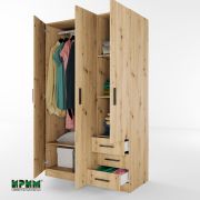Трикрилен гардероб с три чекмеджета Сити 1028, дъб артисан